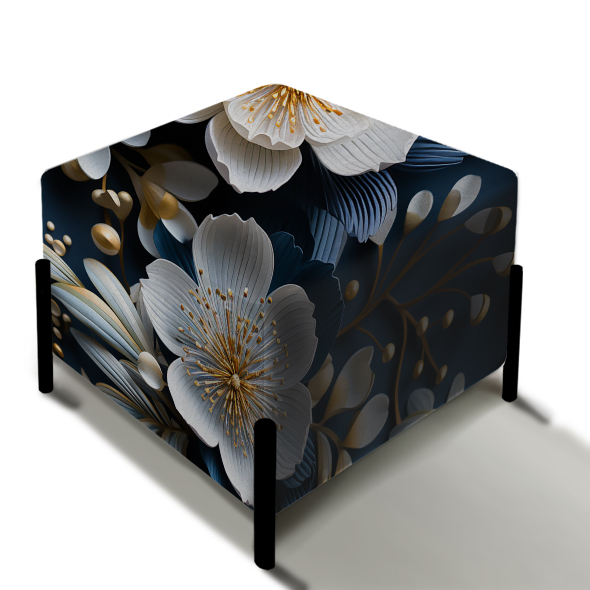 Design Art White And Blue Flowers Bliss Pattern Floral Square Ottoman